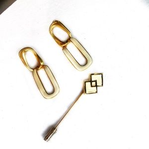 Vintage Monet ENAMEL DEMI EARRINGS+ BROOCH